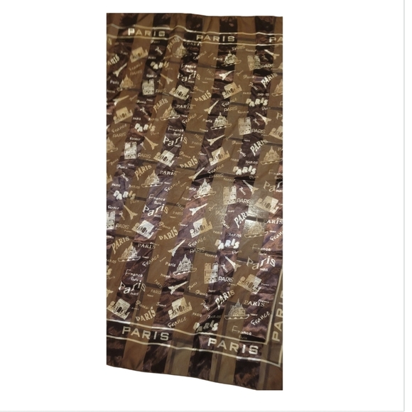 paris france brown tan large silky scarf wrap eiffel tower - Picture 2 of 3